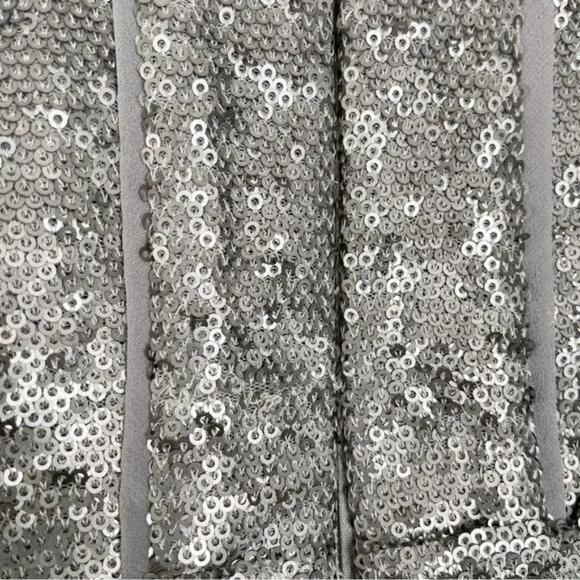 Harlyn silver sequin plunge neck matte waist tie dress‎ S Formal Cocktail - Picture 9 of 13